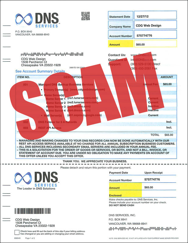 dns services scam invoice